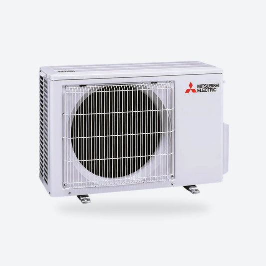 Mitsubishi Electric MUZ-AY outdoor unit in white, front angled view