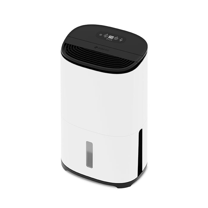 MeacoDry Arete One 20L dehumidifier in Charcoal, three-quarter front view