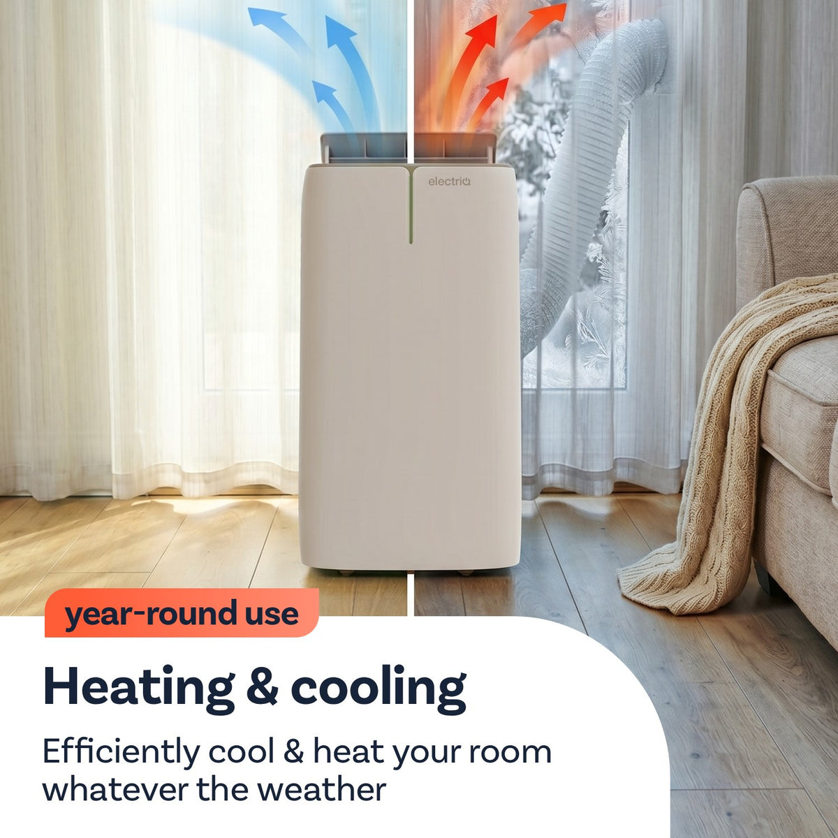electriQ EcoPlus12HPW portable air conditioner, controls and vent