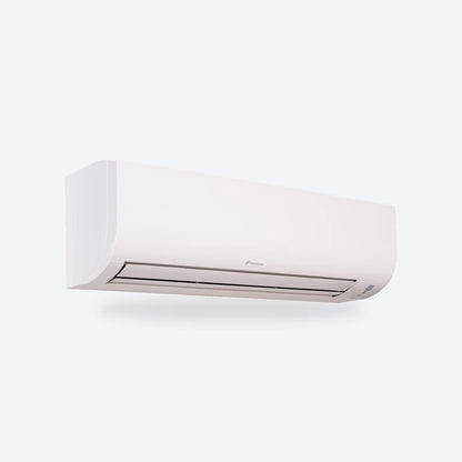Daikin Comfora wall-mounted indoor unit in white, seen from the left