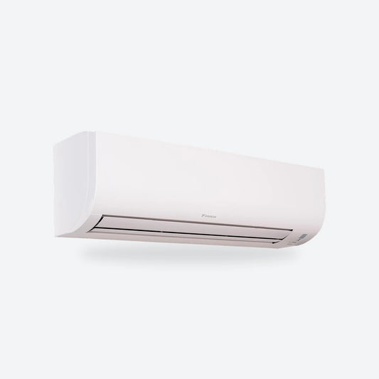 Daikin Comfora wall-mounted indoor unit in white, seen from the left