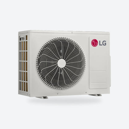 LG multi-split outdoor unit in white, seen from an angle