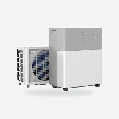 Midea PortaSplit indoor and outdoor units, angled view