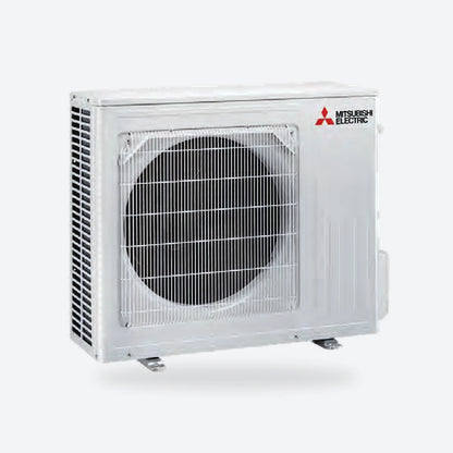 Mitsubishi Electric MUZ-AP outdoor unit in white, front angled view