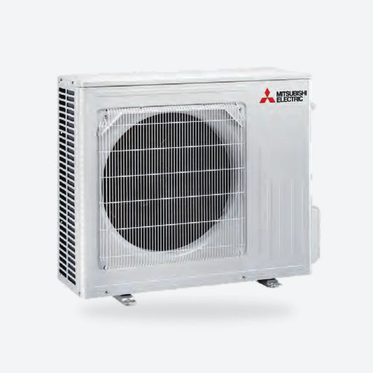 Mitsubishi Electric MUZ-AP outdoor unit in white, front angled view