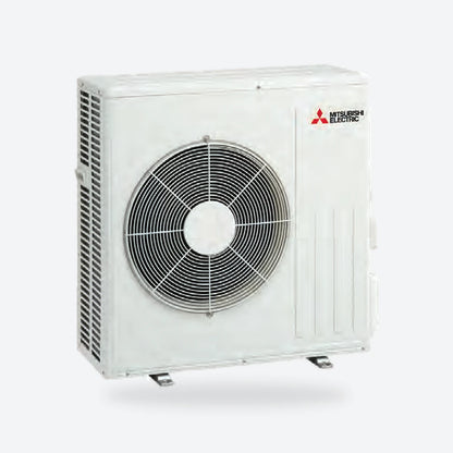 Mitsubishi Electric MUZ-AP outdoor unit in white, front angled view