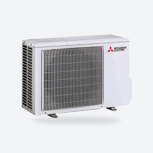 Mitsubishi Electric MUZ-AY outdoor unit in white, front angled view