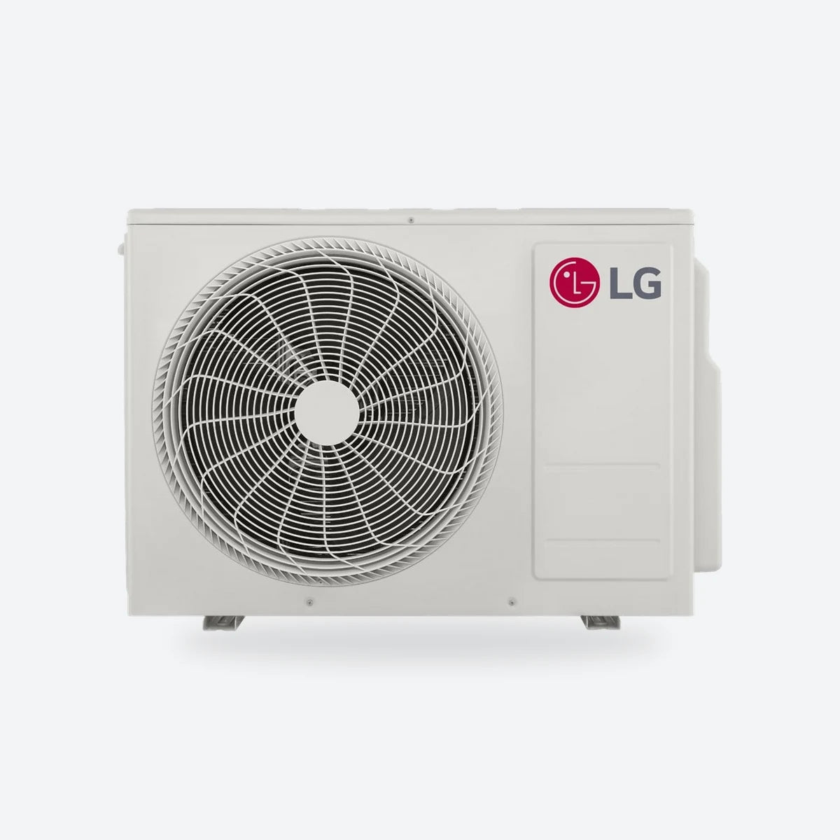 LG DUALCOOL 3-room multi-split outdoor unit on a light grey square.