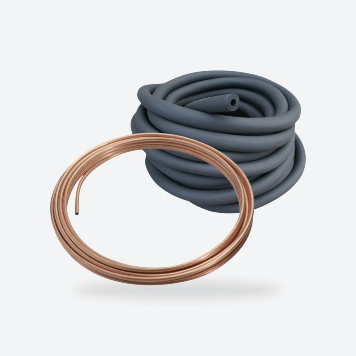 Copper pipe coil and grey pipe lagging, 6 metre set