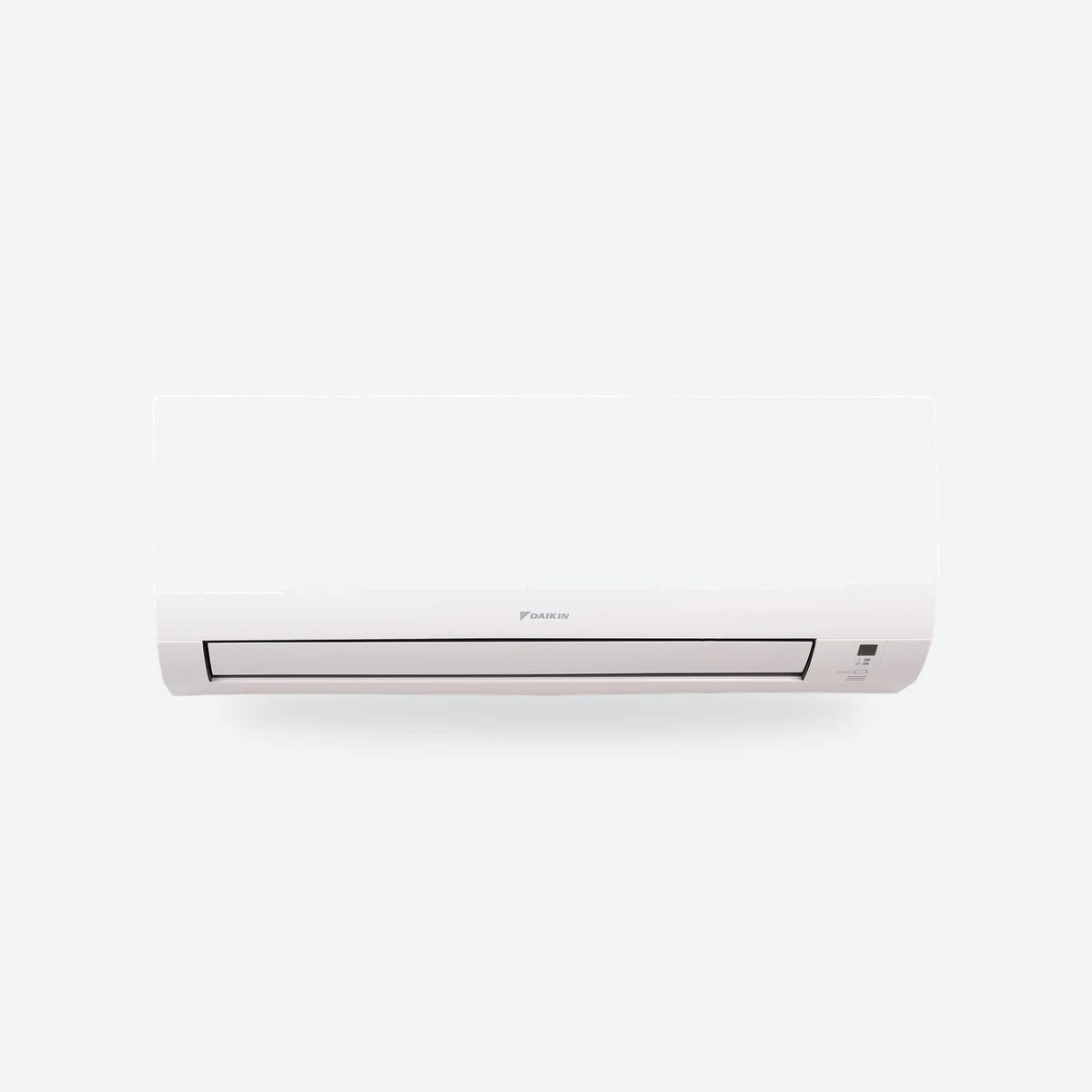 Daikin Comfora wall-mounted air conditioning indoor unit on a light grey square.