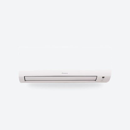 Daikin Comfora wall-mounted air conditioning indoor unit on a light grey square.