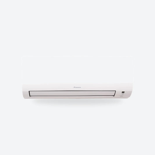 Daikin Comfora wall-mounted air conditioning indoor unit on a light grey square.