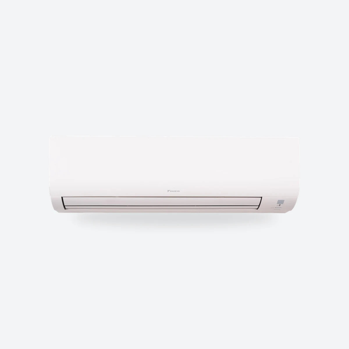Daikin Comfora wall-mounted air conditioning indoor unit on a light grey square.