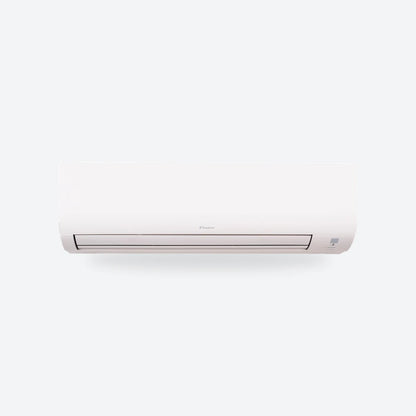 Daikin Comfora wall-mounted air conditioning indoor unit on a light grey square.