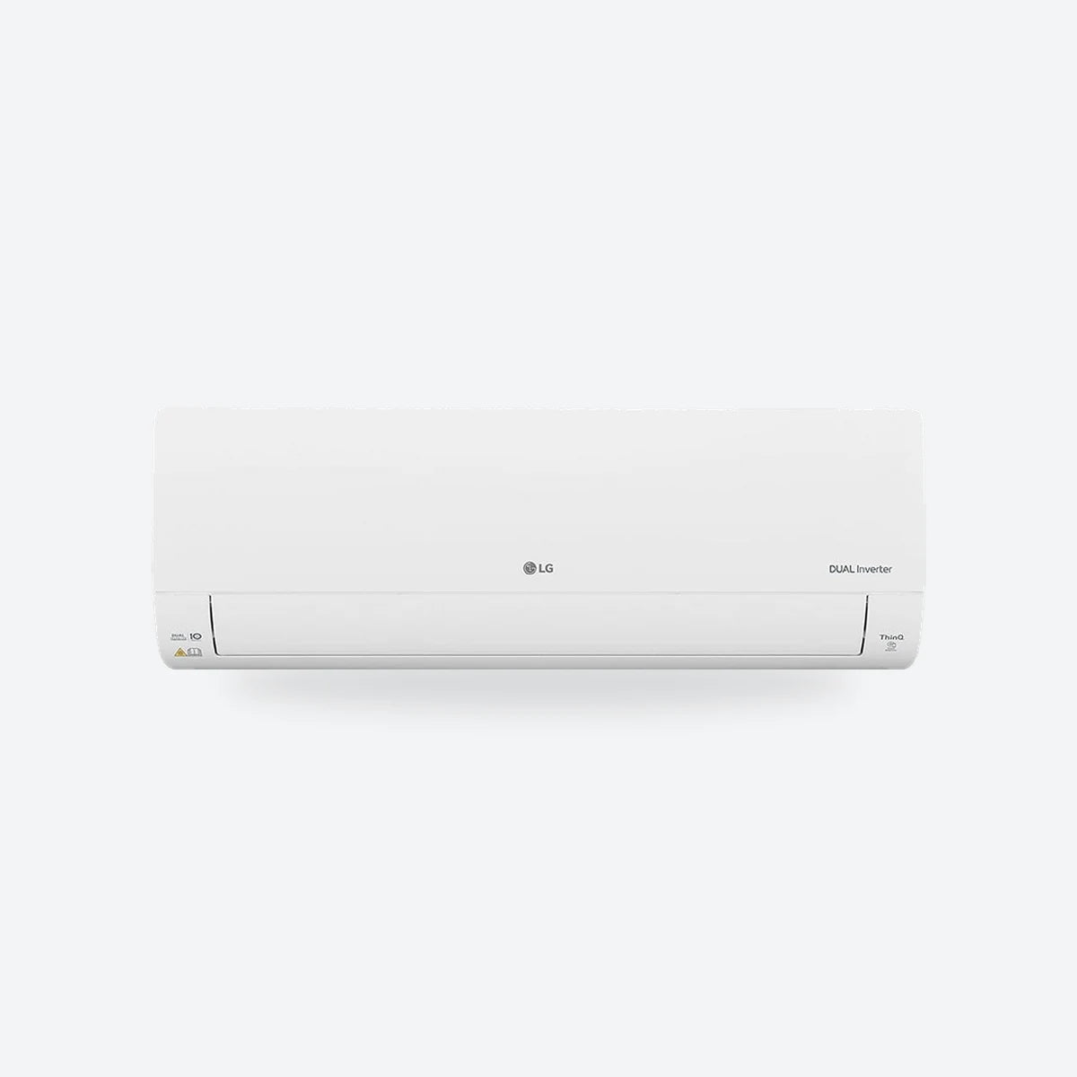 LG DUALCOOL Special E wall-mounted air conditioning indoor unit in white, seen from the front.