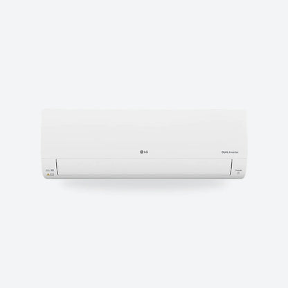 LG DUALCOOL Special E wall-mounted air conditioning indoor unit in white, seen from the front.