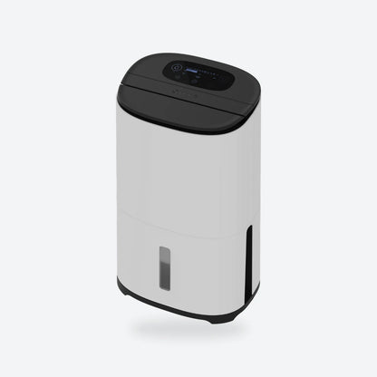MeacoDry Arete Two 20L dehumidifier in white, three-quarter front view