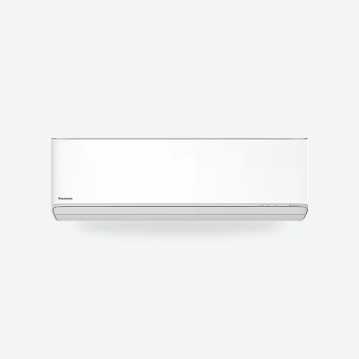 Panasonic Etherea wall-mounted air conditioning indoor unit in matt white, seen from the front.