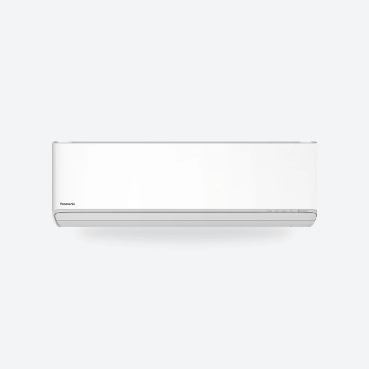 Panasonic Etherea wall-mounted air conditioning indoor unit in matt white, seen from the front.