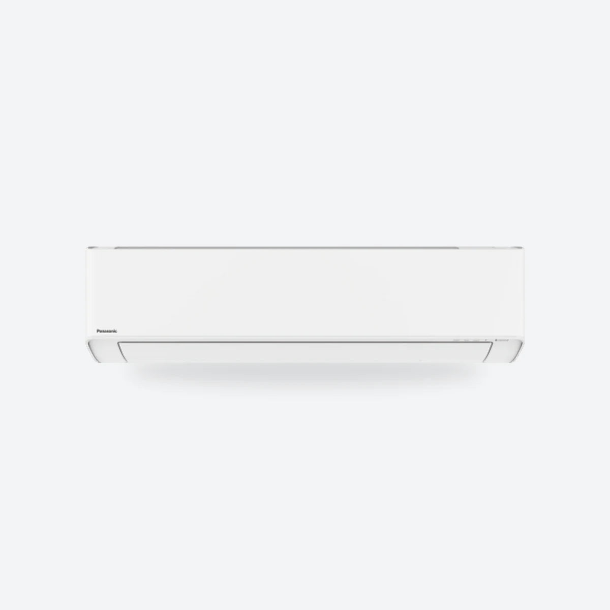 Panasonic Etherea wall-mounted air conditioning indoor unit in matt white, larger model, seen from the front.