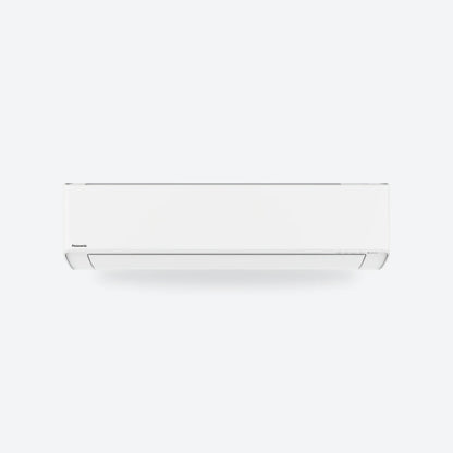 Panasonic Etherea wall-mounted air conditioning indoor unit in matt white, larger model, seen from the front.