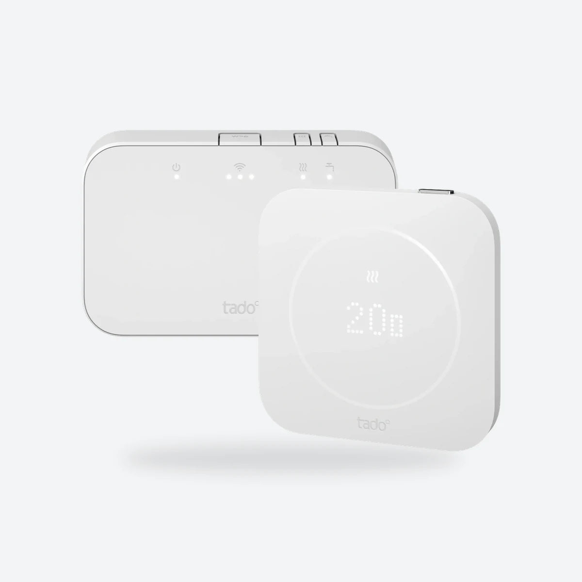 tado° Wireless Temperature Sensor X (2nd gen) in front of the Wireless Receiver X